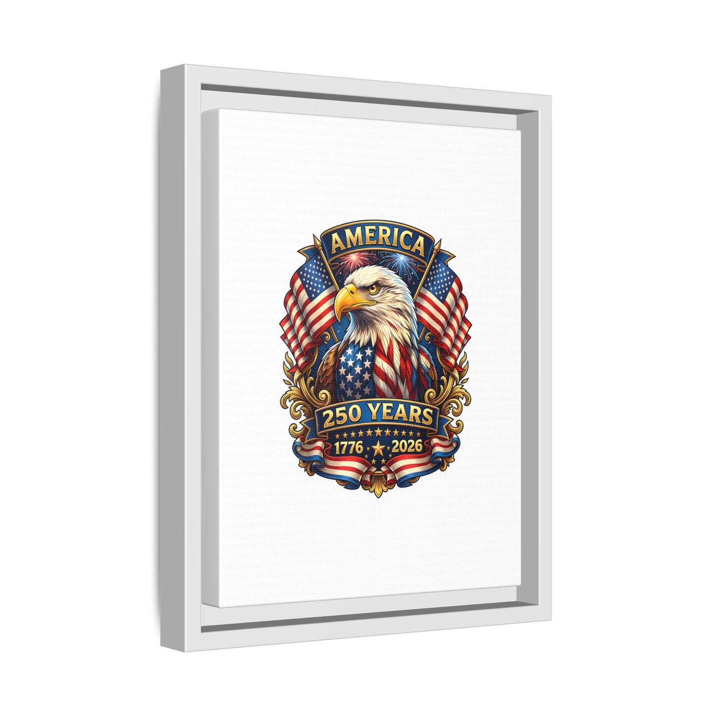 America 250th Anniversary Framed Canvas — Patriotic Bald Eagle Wall Art