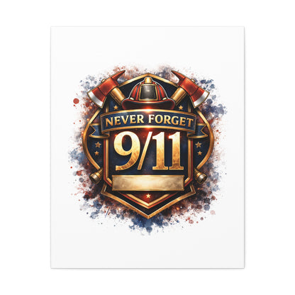 9/11 Never Forget Canvas Print — Firefighter Tribute Stretched Wall Art