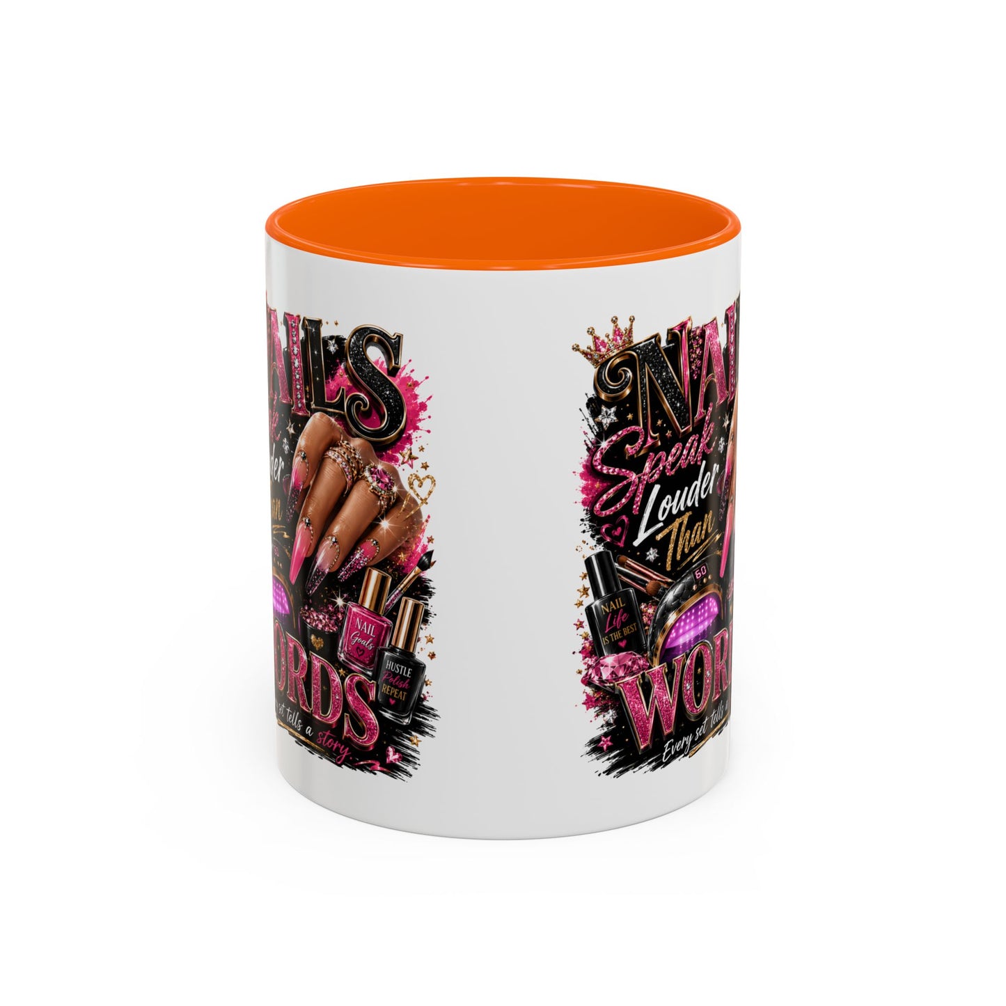 Accent Coffee Mug - "Nails Speak Louder Than Words" Pink Nail Tech Coffee Mug