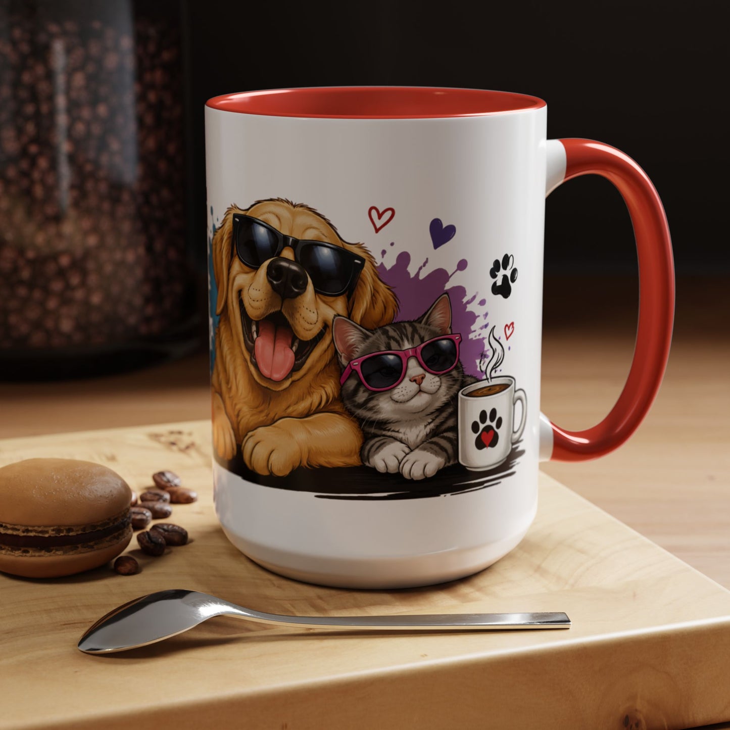 Dog and Cat Coffee Mug – "Life is Better with a Cat" Accent Ceramic Mug