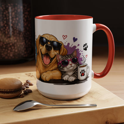 Dog and Cat Coffee Mug – "Life is Better with a Cat" Accent Ceramic Mug