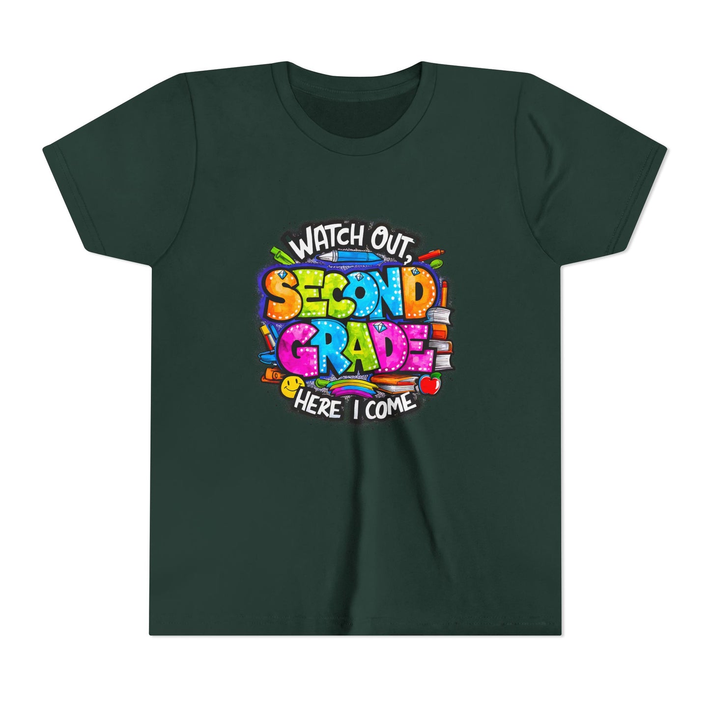 Second Grade Kids Tee - "Watch Out Second Grade Here I Come" Colorful Back-to-School Shirt