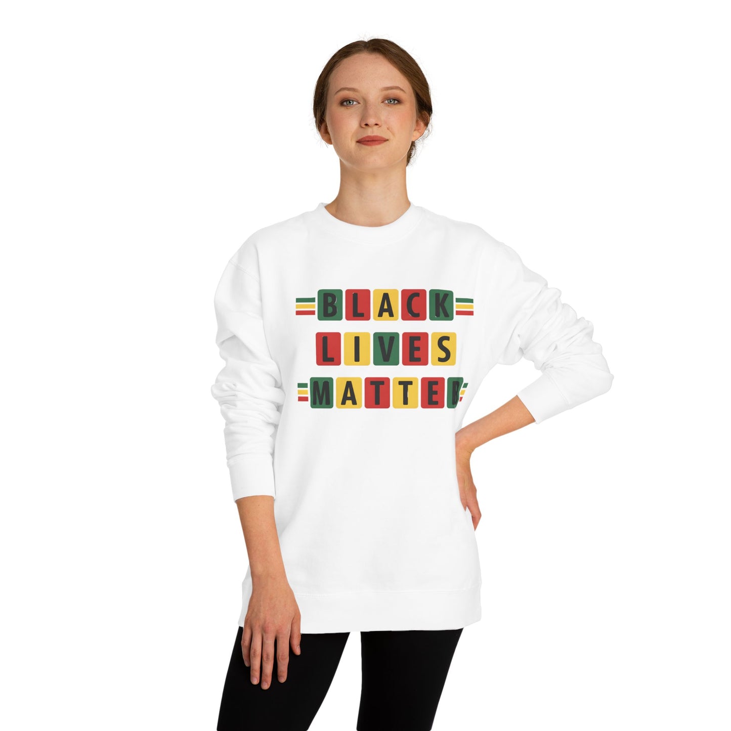 Black Lives Matter Crewneck Sweatshirt — Pan-African Block Letter Design