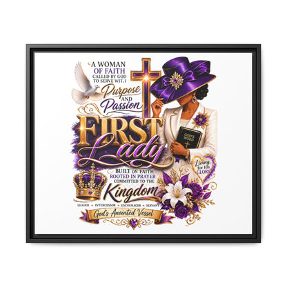 First Lady Faith Wall Art — Framed Matte Canvas (Purple & Gold)