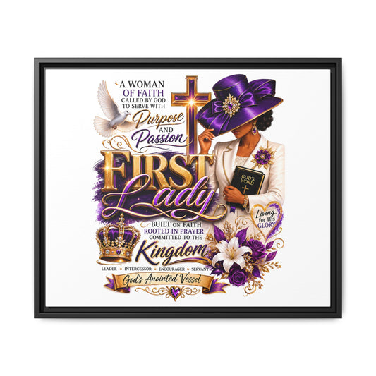 First Lady Faith Wall Art — Framed Matte Canvas (Purple & Gold)