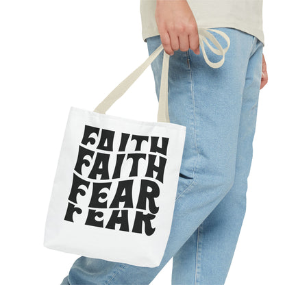 Faith Over Fear Tote Bag – Bold Retro Typography Canvas Tote