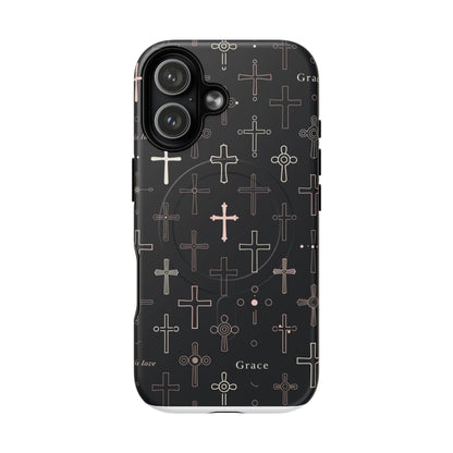 Magnetic Phone Case — Black Crosses "Grace" Protective Cover