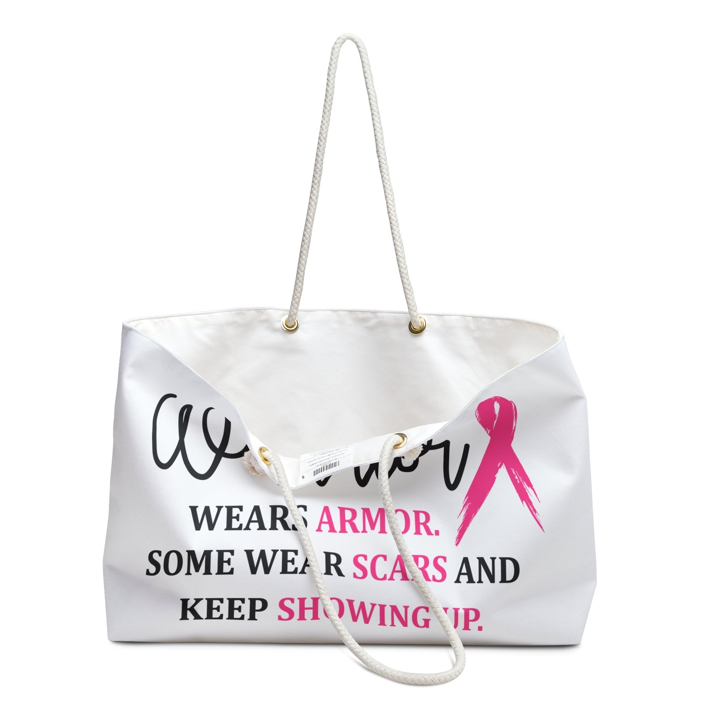 Breast Cancer Awareness Weekender Bag — "Not Every Warrior Wears Armor" Travel Tote