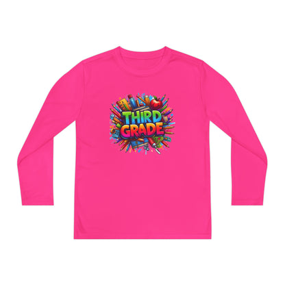 Third Grade Youth Long Sleeve Tee — Colorful School Supplies Design