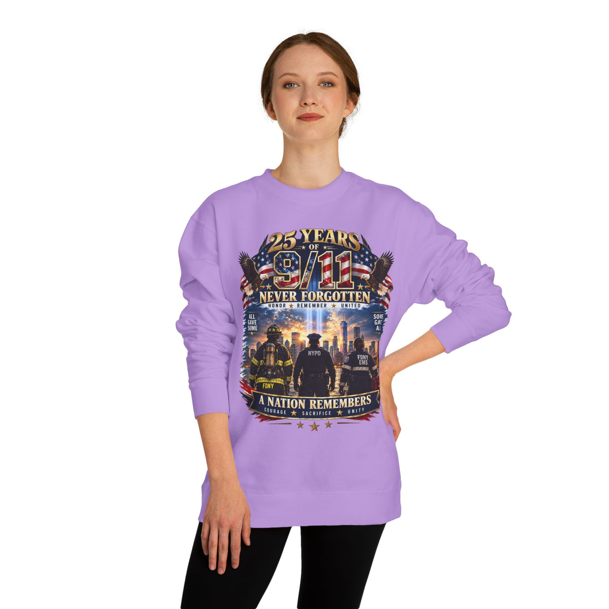 9/11 Never Forgotten Crewneck Sweatshirt — 25 Years Memorial Tribute