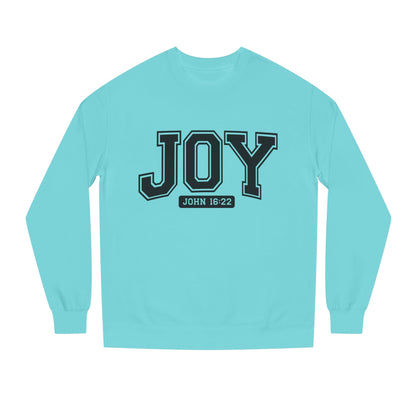 JOY Crewneck Sweatshirt — Bold Collegiate Faith Design (John 16:22)