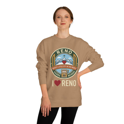 I  Reno Sweatshirt — Vintage Reno Nevada Mountain Badge Crewneck