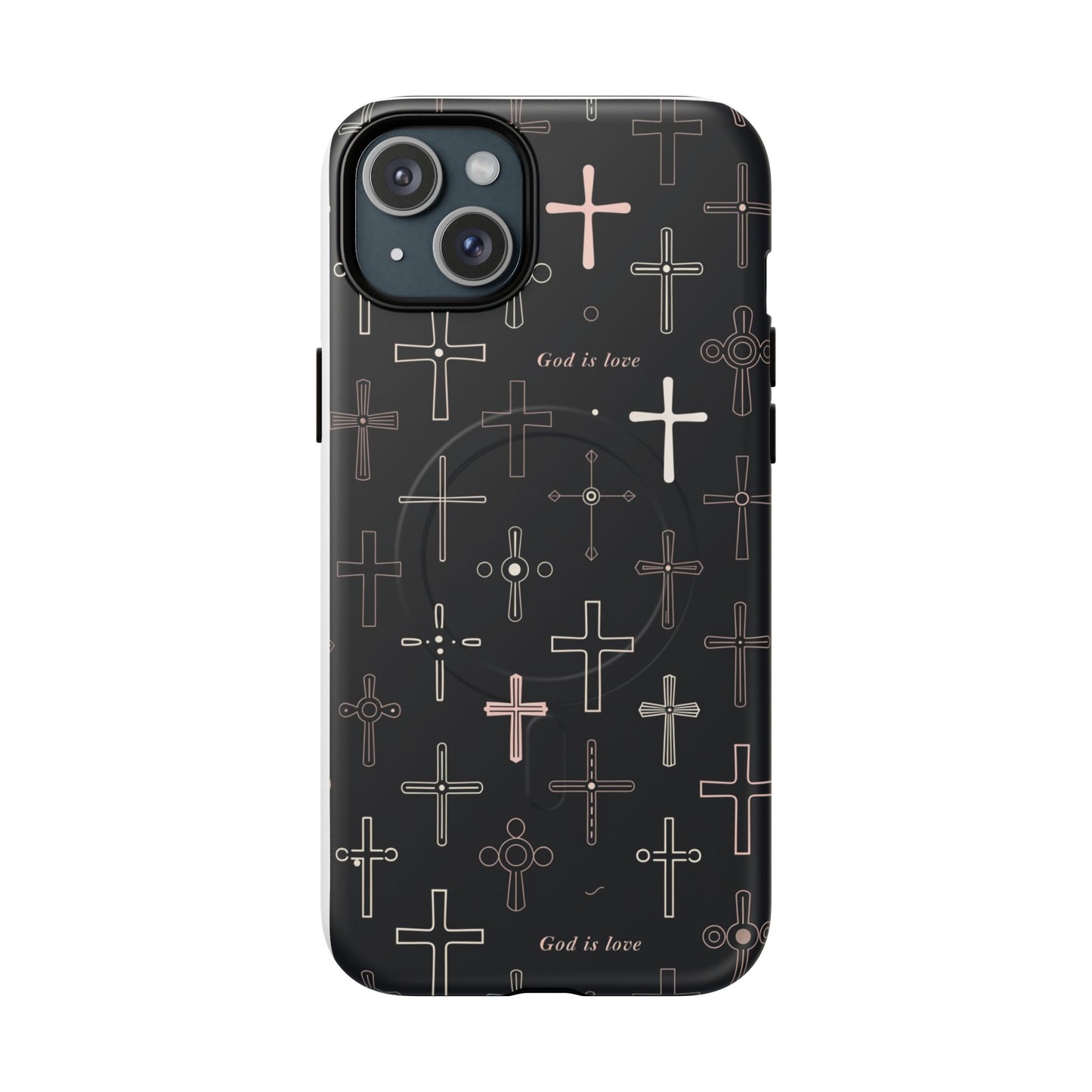 Magnetic Phone Case — Black Cross Pattern with "God is love"