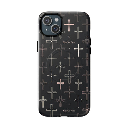 Magnetic Phone Case — Black Cross Pattern with "God is love"