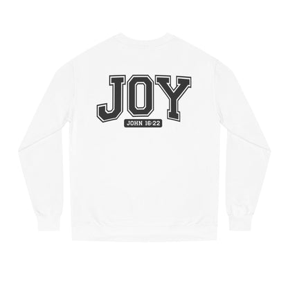 JOY Crewneck Sweatshirt — Bold Collegiate Faith Design (John 16:22)