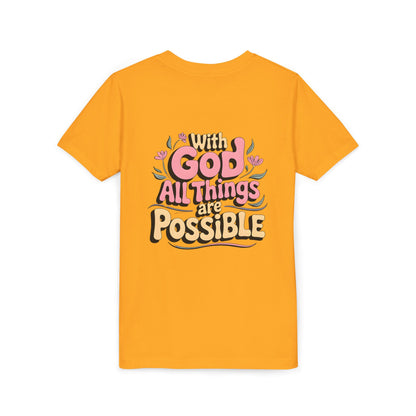 Youth Tee - "With God All Things Are Possible" Inspirational Christian Shirt