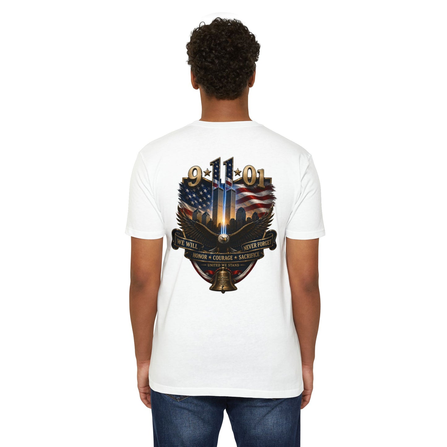 9/11 Memorial T-Shirt — We Will Never Forget American Tribute Tee