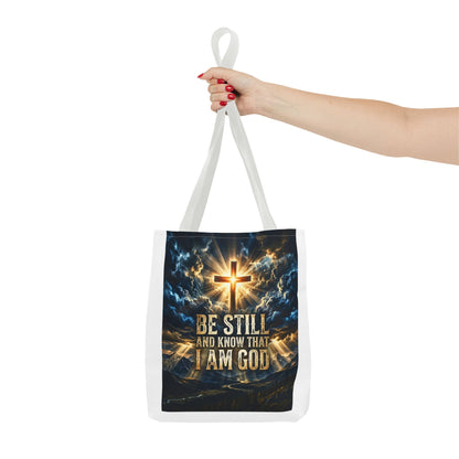 Christian Tote Bag – “Be Still and Know That I Am God” Inspirational Cross Tote