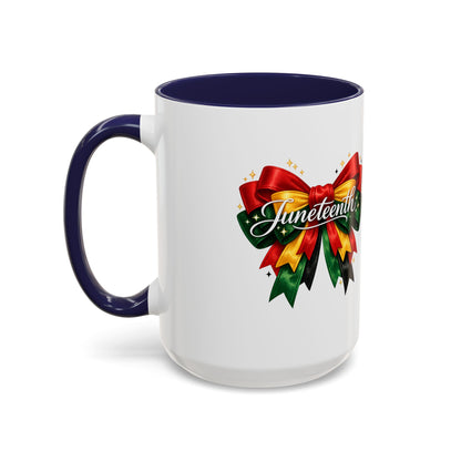 Juneteenth Ribbon Coffee Mug — Black/Red/Green Celebration Accent Mug