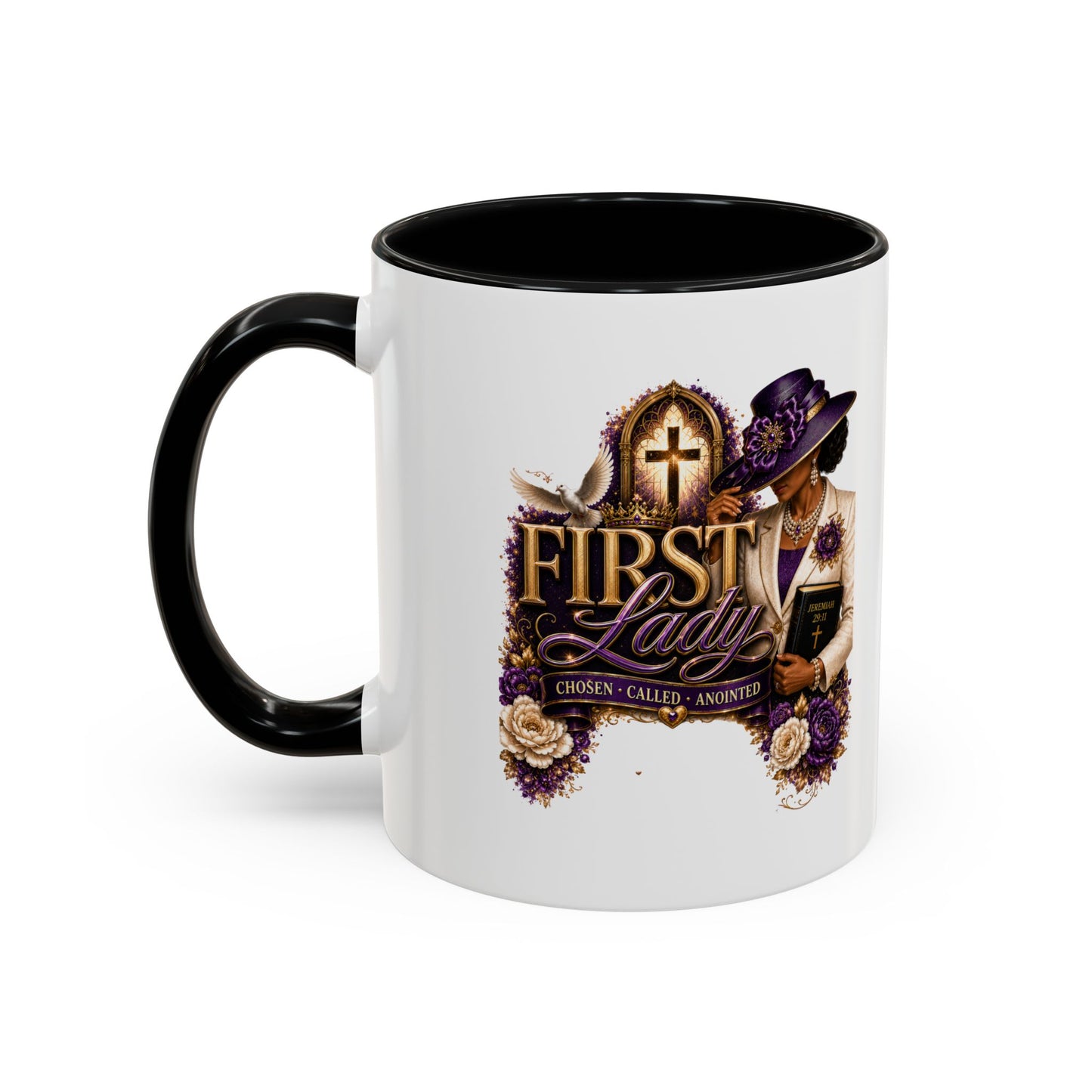 First Lady Church Coffee Mug — Elegant Purple Hat Gospel Tea Cup (11/15oz)