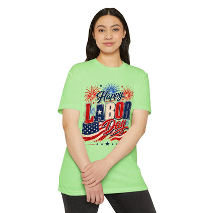Labor Day T-Shirt — "Happy Labor Day" Patriotic Fireworks Tee