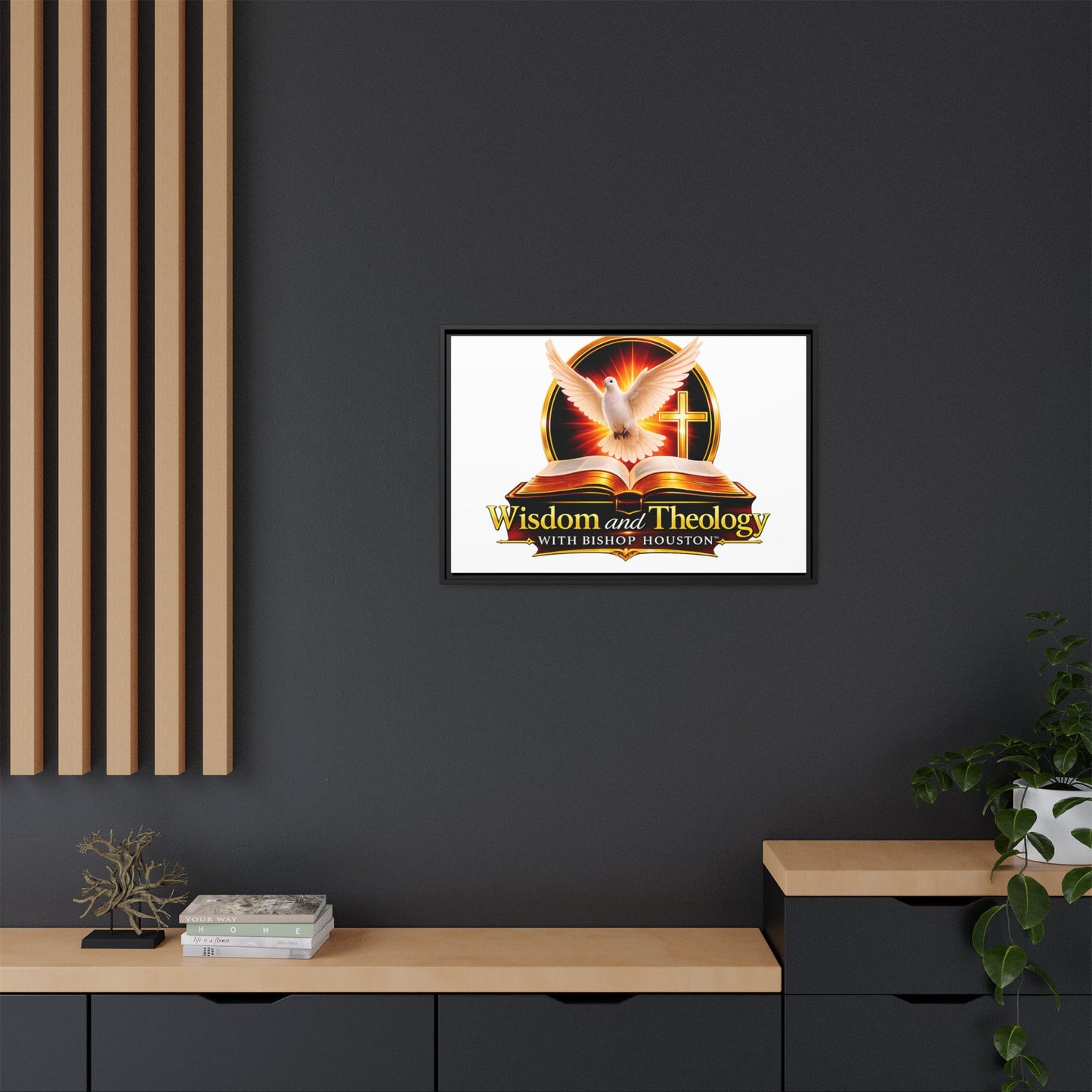 Framed Canvas Print — "Wisdom and Theology" Dove & Bible Wall Art