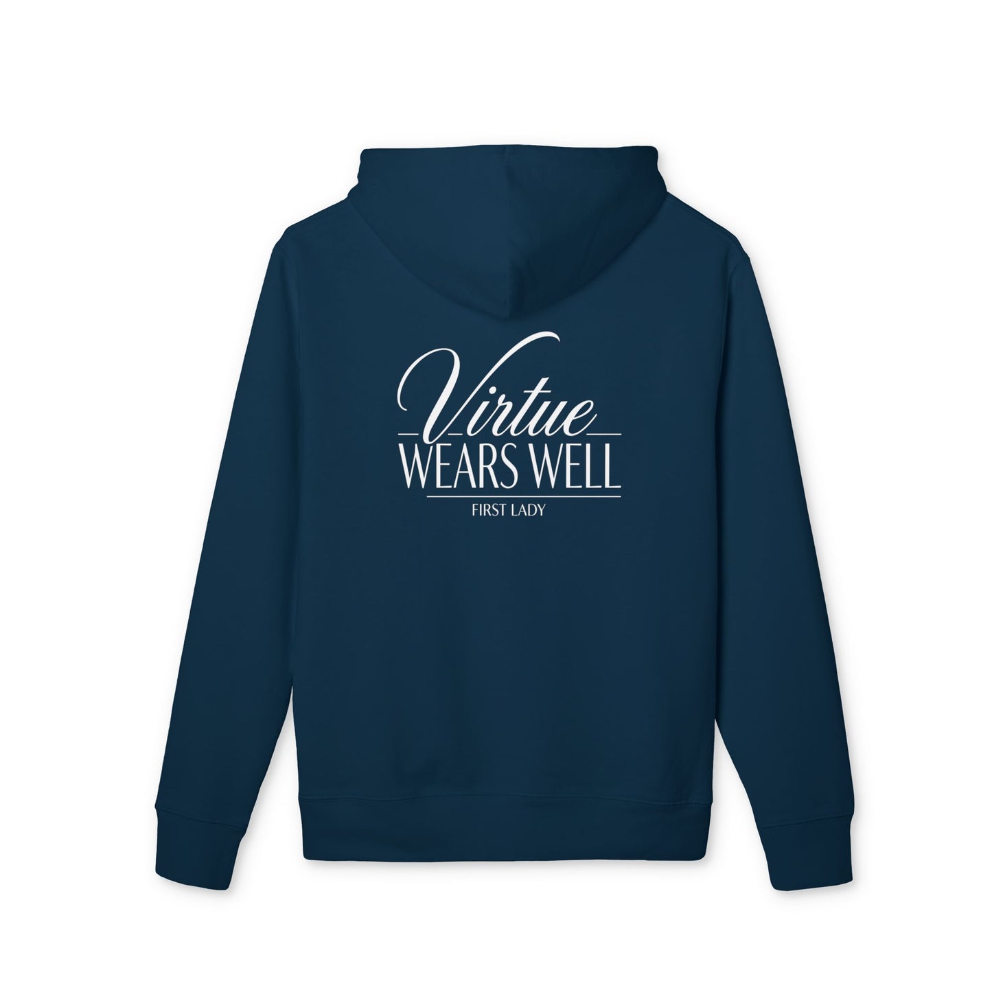 Hoodie — "Virtue Wears Well" Script Logo Pullover