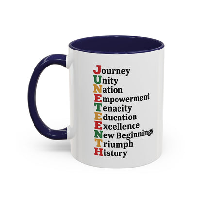 Juneteenth Acronym Accent Coffee Mug – Journey Unity Nation Empowerment (11/15oz)