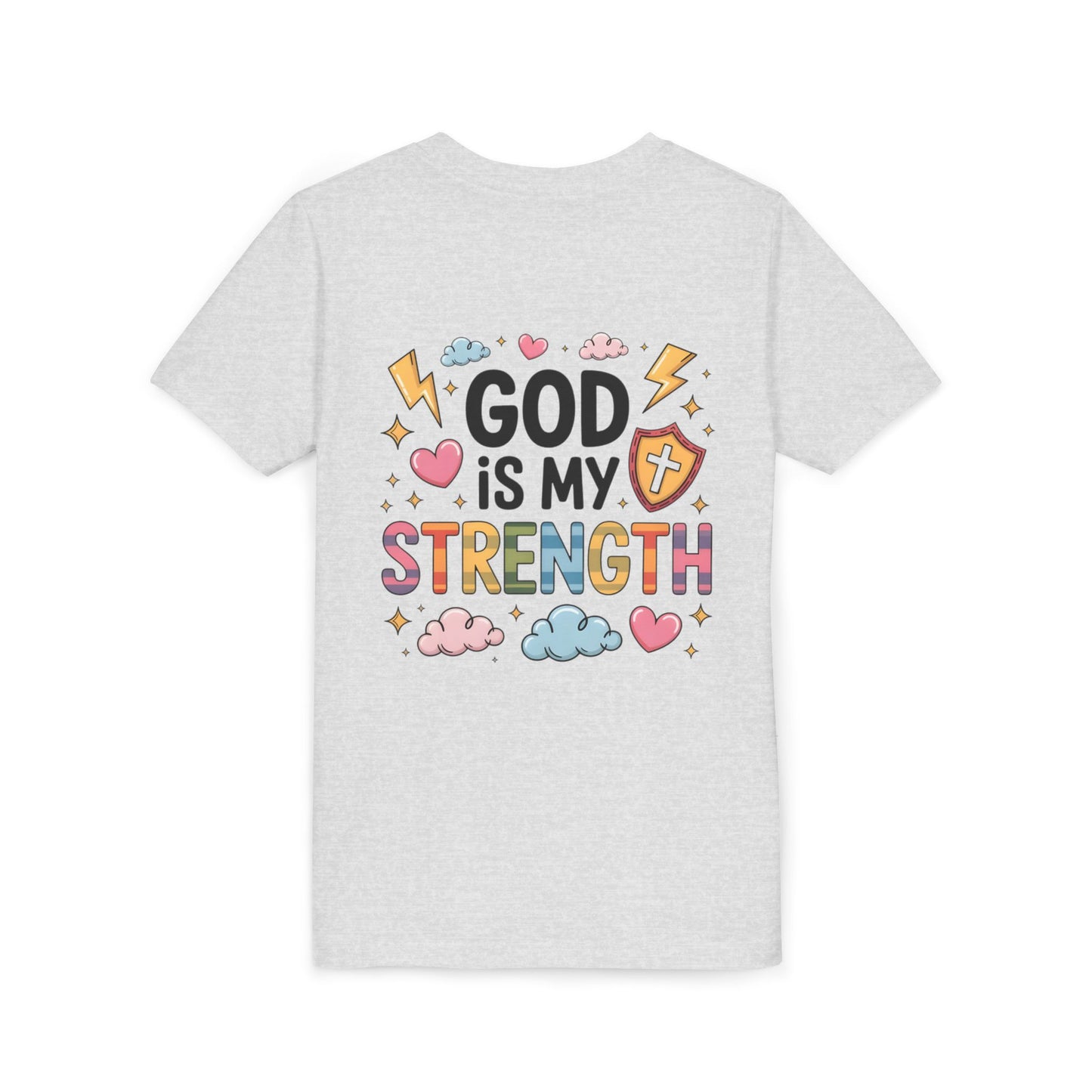 God Is My Strength Youth Tee — Cute Faith-Based Kids T-Shirt