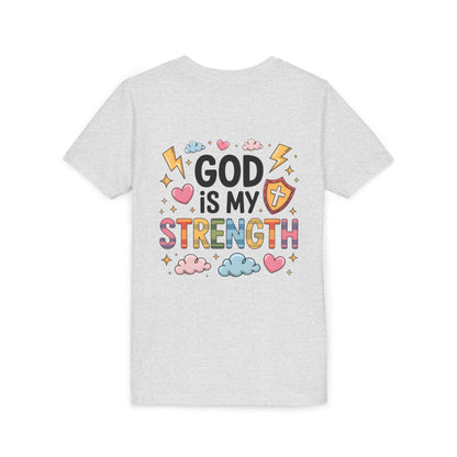 God Is My Strength Youth Tee — Cute Faith-Based Kids T-Shirt