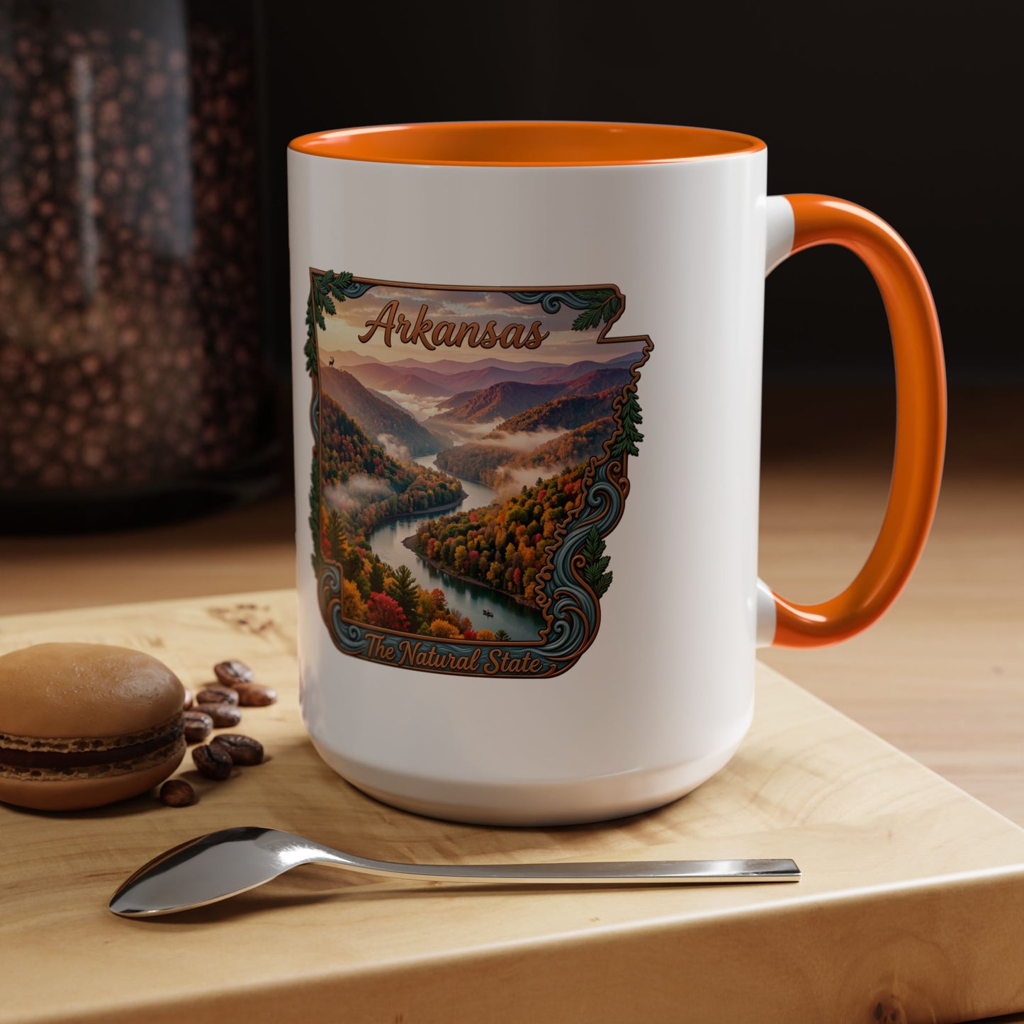 Arkansas Scenic Coffee Mug — Vintage State Map River Landscape (11/15 oz)