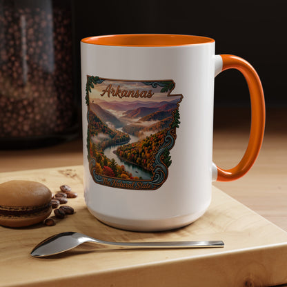 Arkansas Scenic Coffee Mug — Vintage State Map River Landscape (11/15 oz)