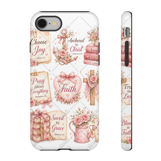 Faith Floral Phone Case – Christian Inspirational Scripture iPhone Cover (Choose Joy, Pray, Faith)