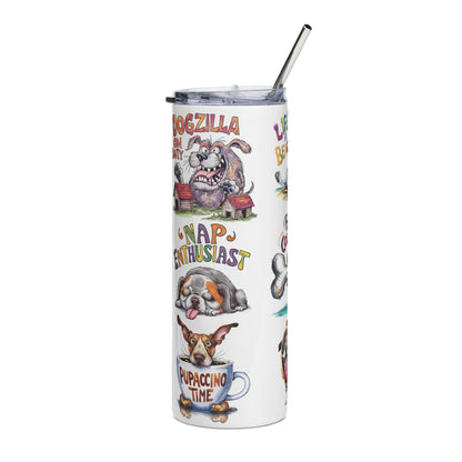 20oz Stainless Tumbler – Cute Dog Pun Collage (Life’s a Beach, Bone Collector, Hot Diggity Dog)
