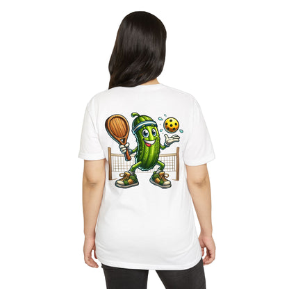 Pickleball Pickle T-Shirt — Cute Cartoon Pickle Playing Pickleball Tee
