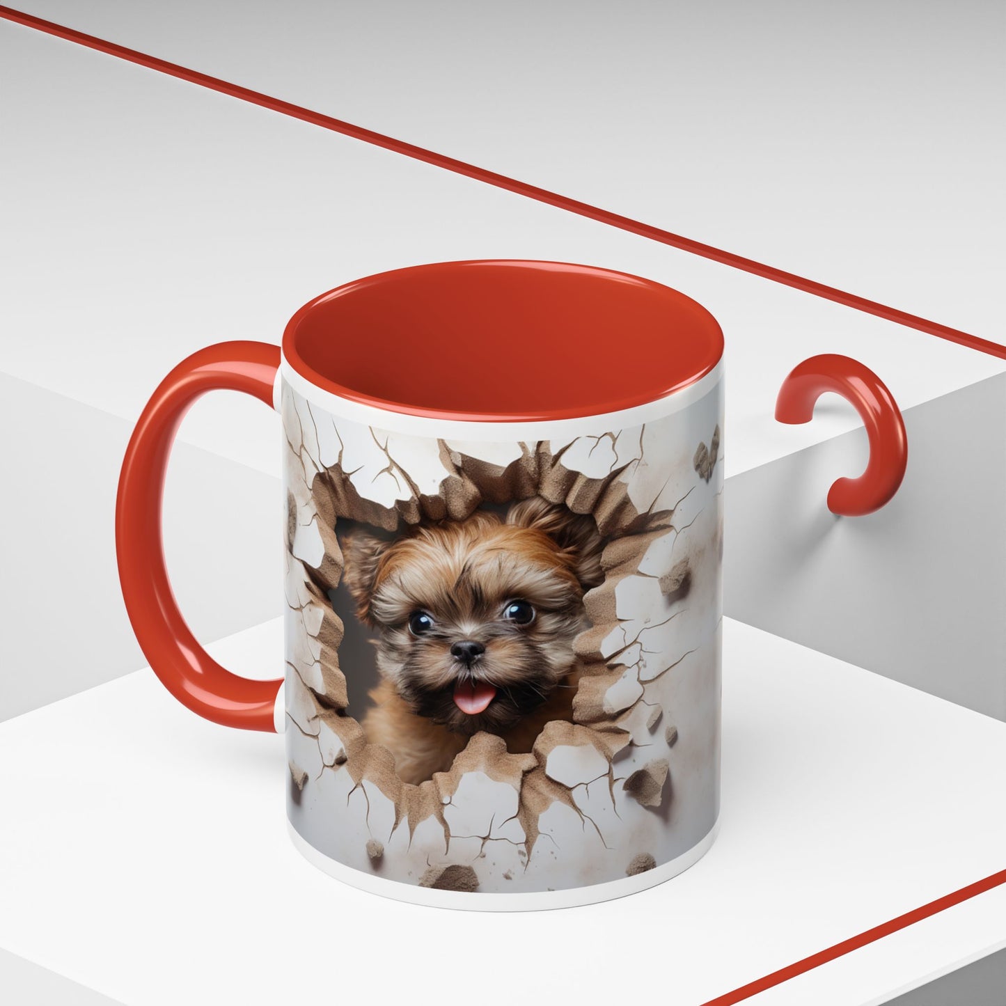 Puppy Breaking Through Accent Coffee Mug — Cute Dog 11/15oz Gift