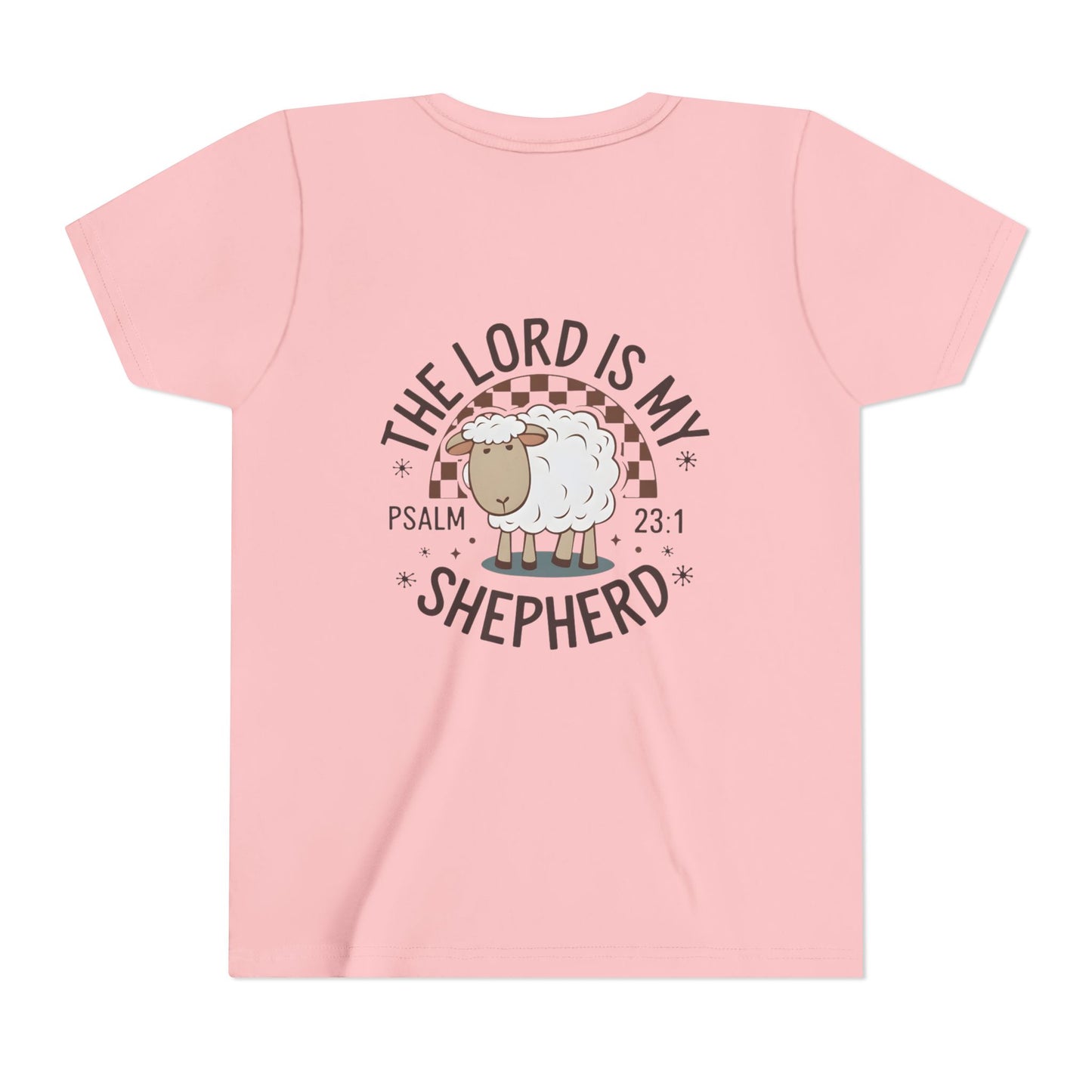 Youth Tee — "The Lord Is My Shepherd" Psalm 23:1 Christian Kids T‑Shirt (Sheep Design)