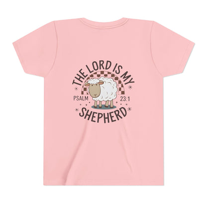 Youth Tee — "The Lord Is My Shepherd" Psalm 23:1 Christian Kids T‑Shirt (Sheep Design)