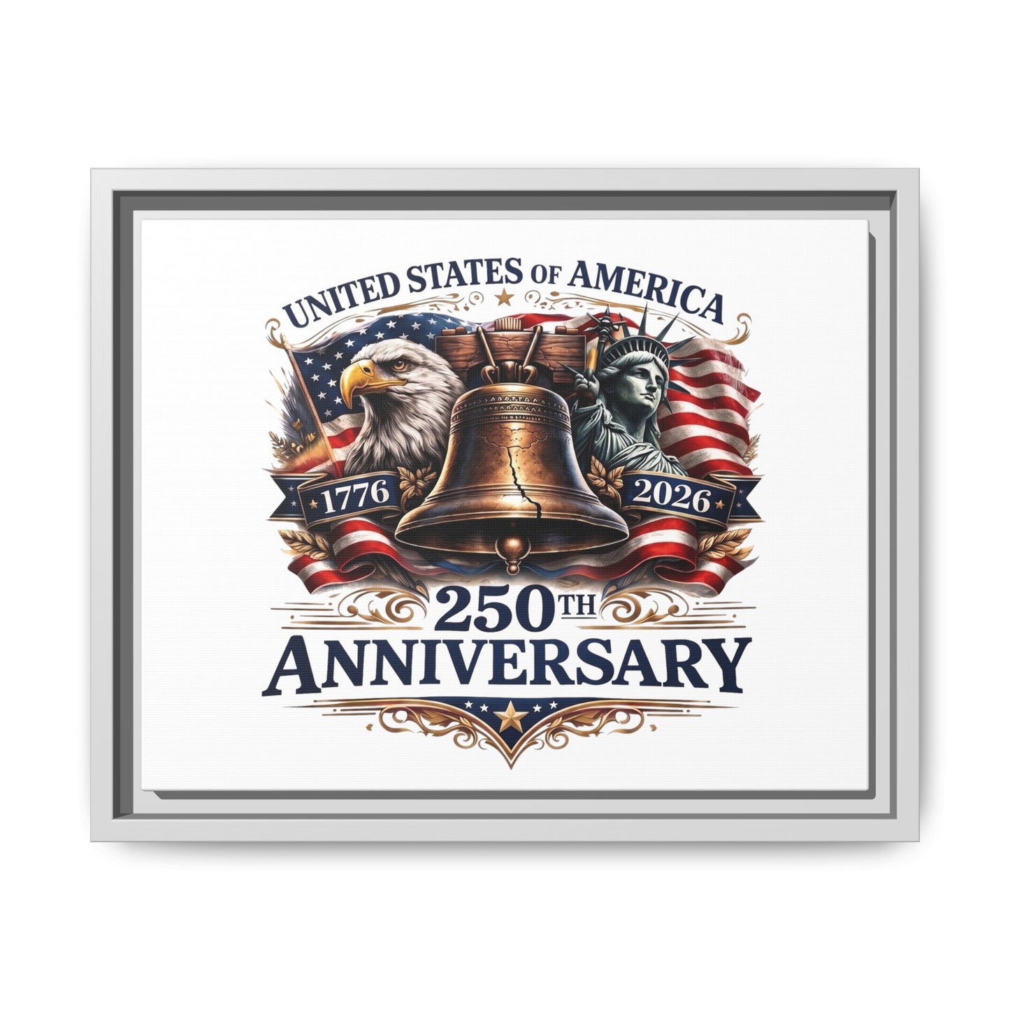 250th Anniversary Framed Canvas - United States of America Patriotic Liberty Bell Print