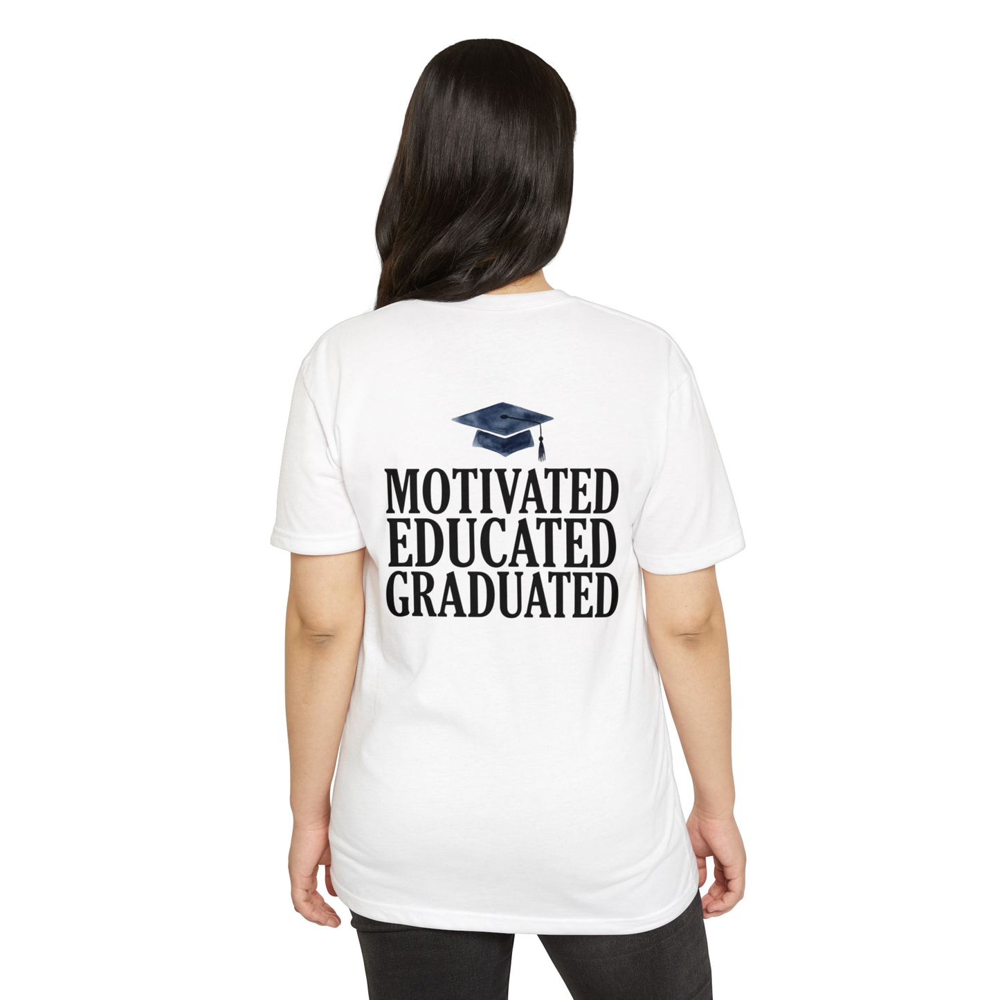 Graduation Tee — "Motivated Educated Graduated" Cap Design