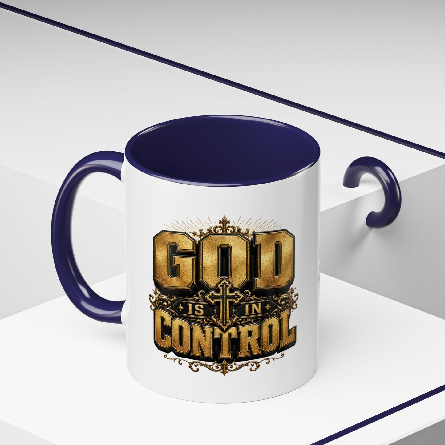 God Is In Control Accent Coffee Mug – Inspirational Christian Religious Coffee Cup