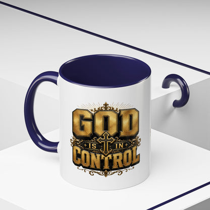God Is In Control Accent Coffee Mug – Inspirational Christian Religious Coffee Cup