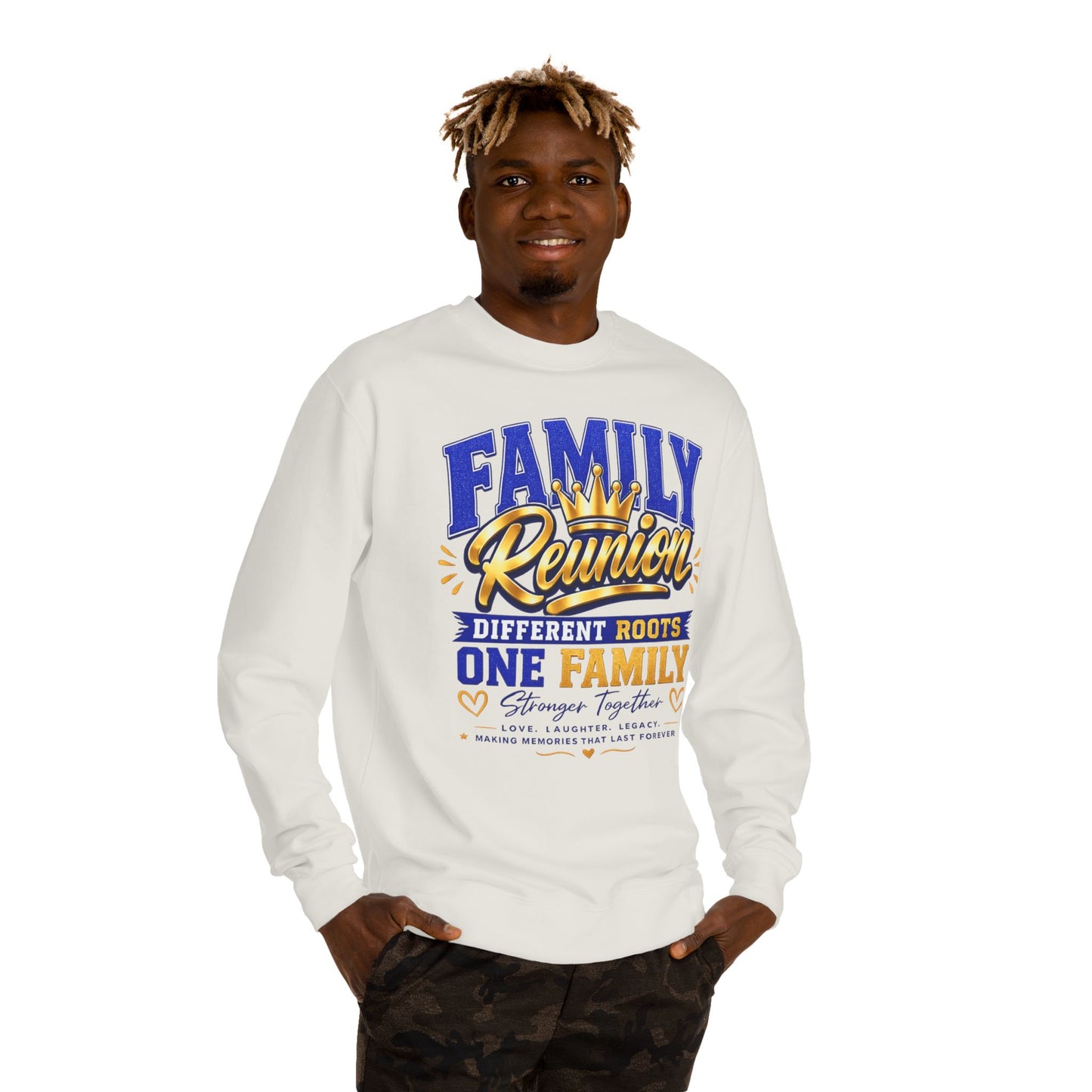 Family Reunion Crewneck Sweatshirt — "Different Roots, One Family" Graphic