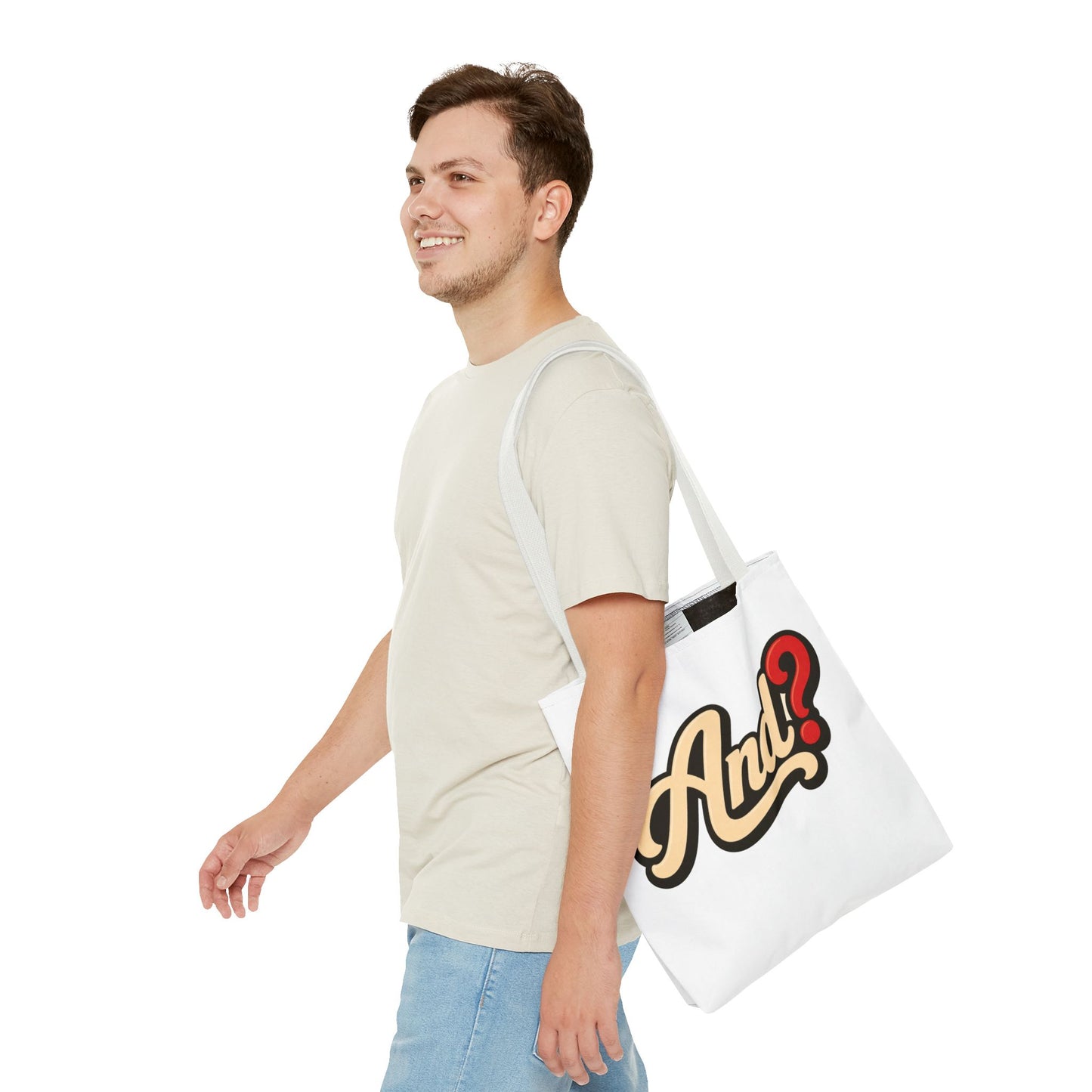 And? Graphic Tote Bag — Retro Script Question Mark Design