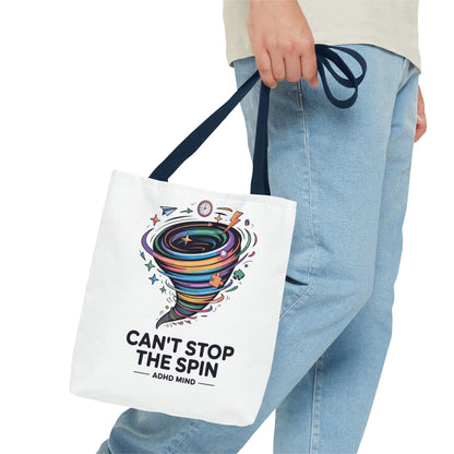 Tote Bag — “Can’t Stop The Spin” ADHD Mind Colorful Tornado Tote