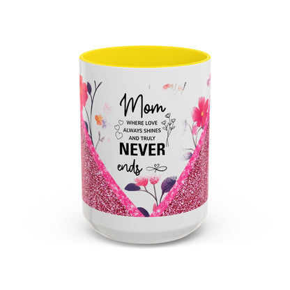 Mom Forever Coffee Mug — "Where Love Always Shines and Truly Never Ends" Floral Accent
