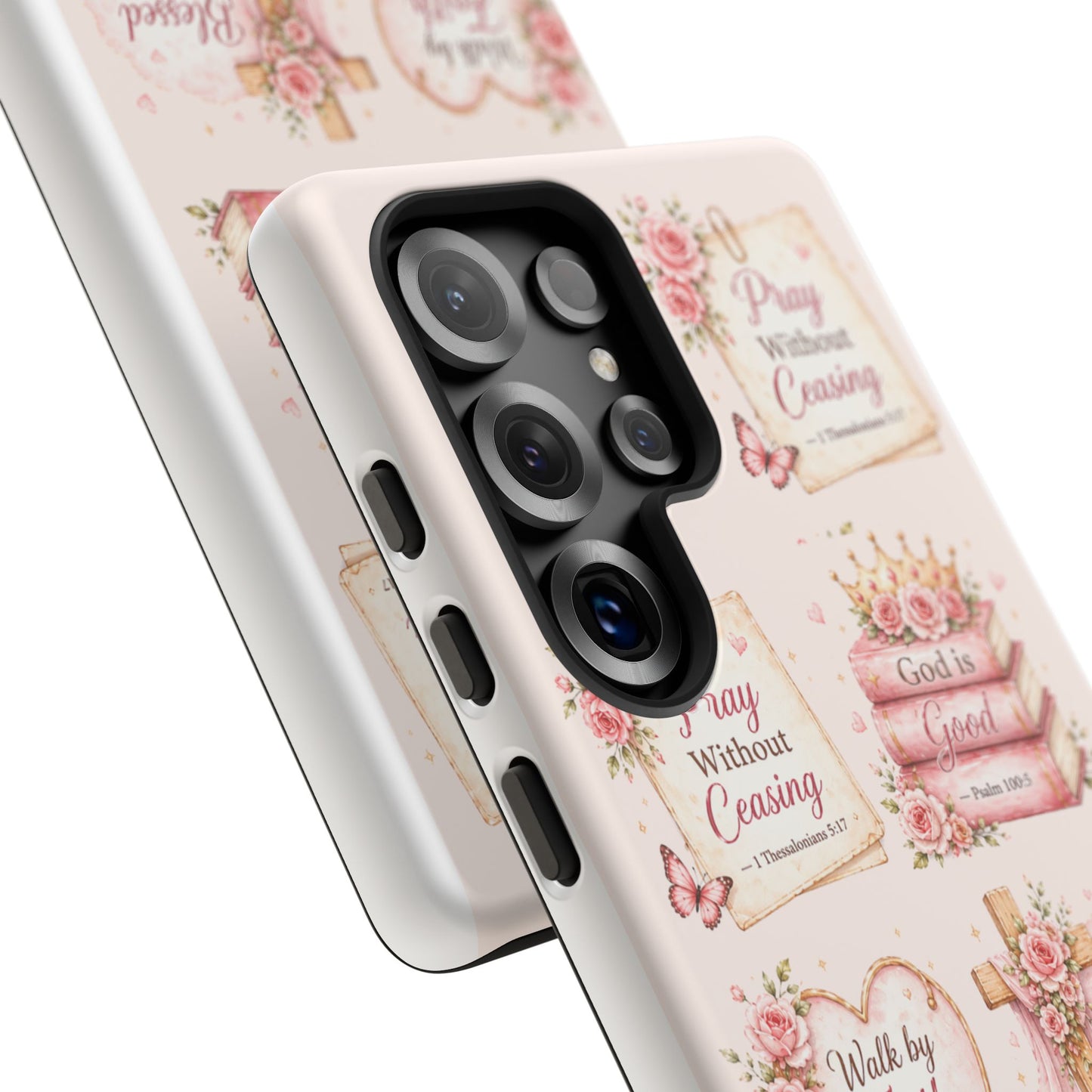 Christian Floral Phone Case — "Pray Without Ceasing" Faith Cross Design