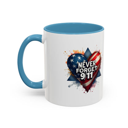 Never Forget 9/11 Heart Accent Coffee Mug – Patriotic Memorial 11/15oz