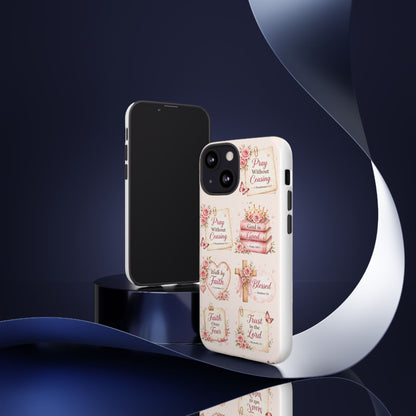Christian Floral Phone Case — "Pray Without Ceasing" Faith Cross Design