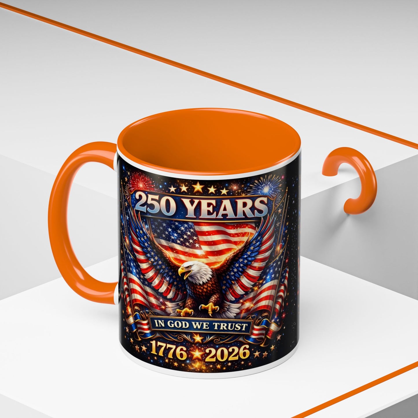 250 Years 1776–2026 Eagle American Flag Accent Coffee Mug — Patriotic Independence Day Gift (11/15oz)